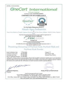 Akash agro FSSC 22000 Certifications