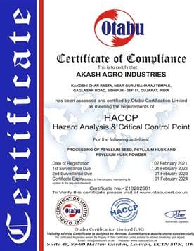 Akash agro HACCP Certifications