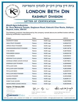 Akash agro KOSHER Certifications